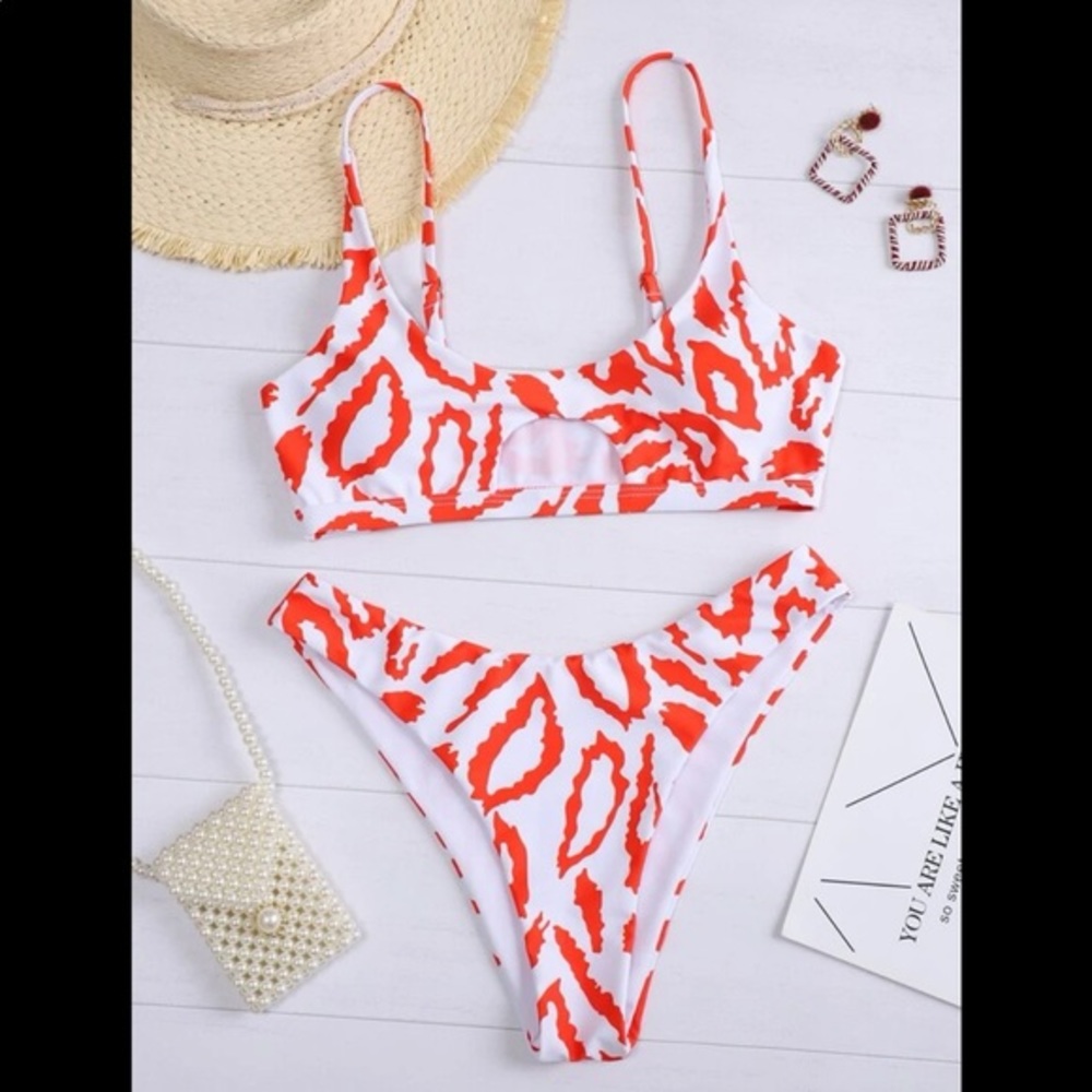 Red & White print Bikini